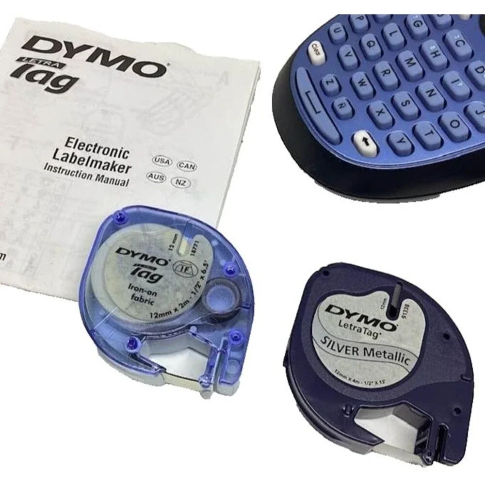 Dymo Letra Tag Portable Handheld Lot 2 Label Printers 6 Tape Reels Carrying Case